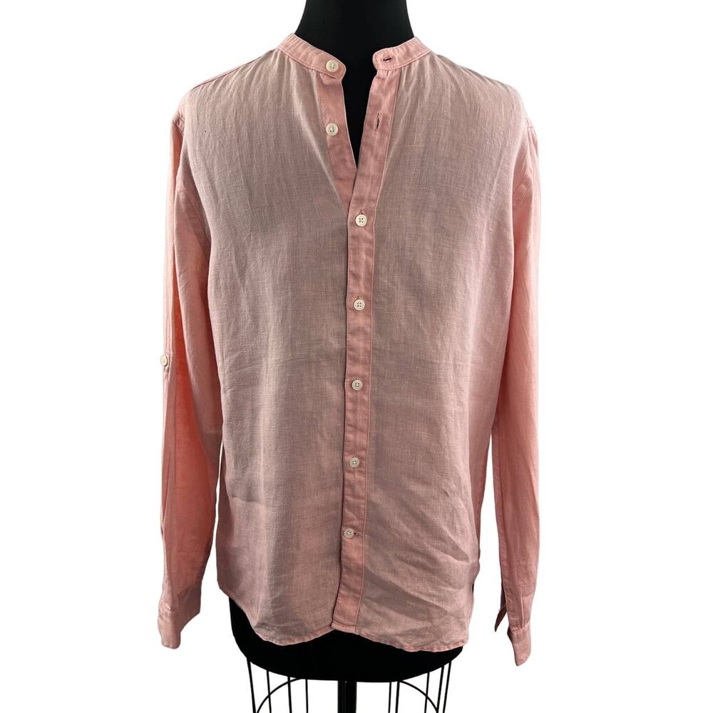 JULES Light Pink Long Roll Tab Sleeve Button Down Casual Blouse Top Shirt Size M